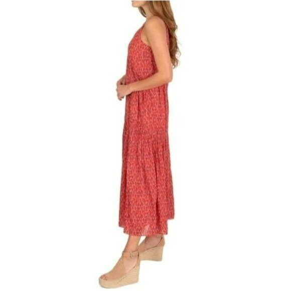 NEW Joie Womens Red Printed Tea Rose Maxi Dress‎ Sleeveless V-Neck Large NWT - Picture 2 of 11